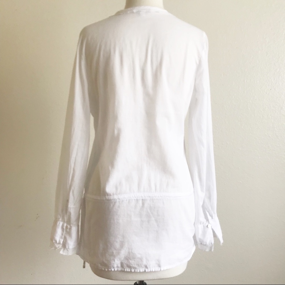 Vince White 100% Cotton Long Sleeve V Neck Raw Trim Blouse - Picture 4 of 8